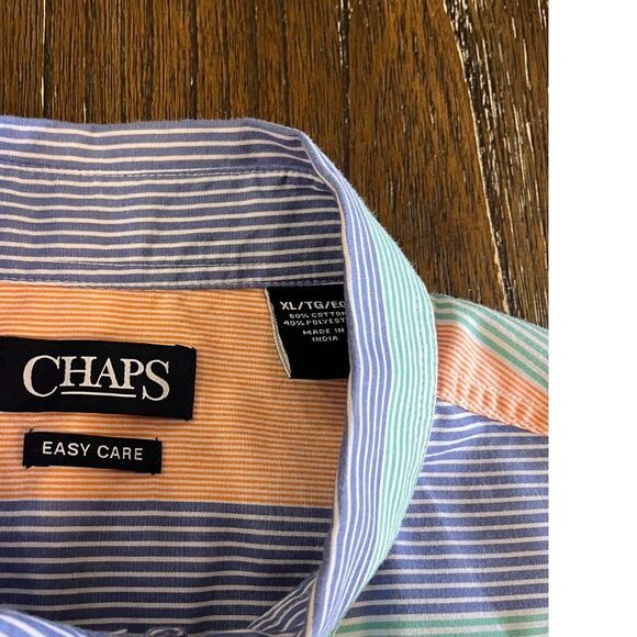 Chaps Indigo Sky Multi Stripe Short Sleeve Button-Down Shirt - Picture 6 of 10